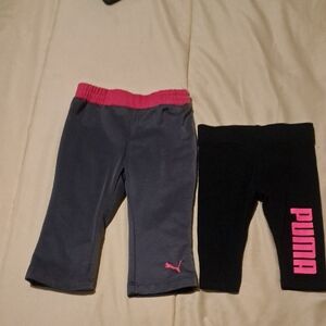 Puma Girls' Gray & Black Capri Leggings with Pink Accents 3-6 & 6-9 Months